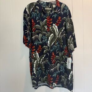 NWT Batik Bay Men's Hawaiian Tropical Leaf Print Collared Shirt Size XLT